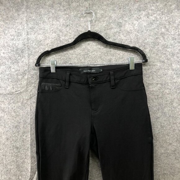Calvin Klein Low Rise Ponte Skinny Pants Womens 8 Black Faux Leather 5 Pocket - Picture 3 of 12